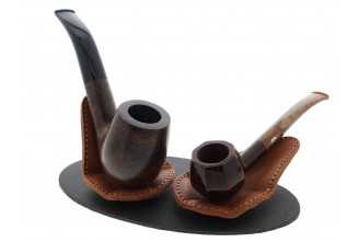 Beige and brown tabletop pipe stand for 2 pipes by Claudio Albieri