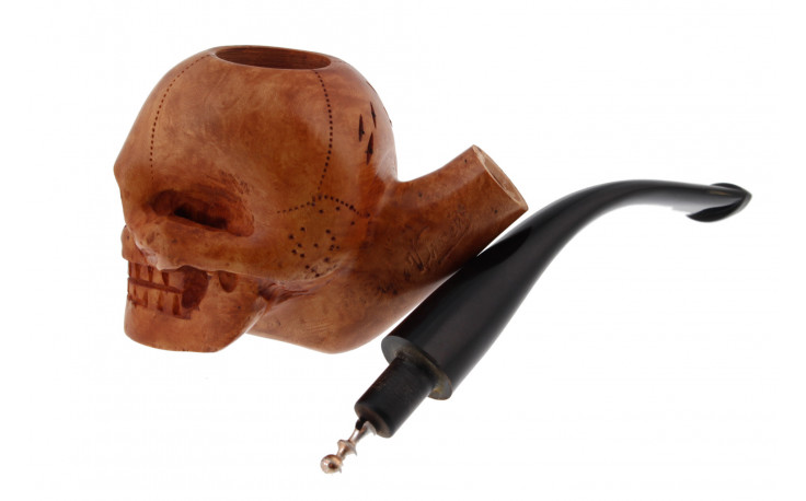 Laughing Skull Metal Smoking Pipe Tobacco Felt on Handle Heavy 6" Inch Pipe 