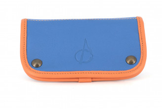 Blue and orange leather tobacco pouch by Claudio ALBIERI