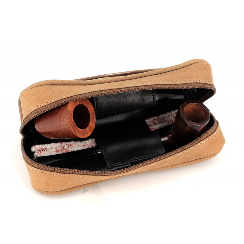 NEW Brown Checked Tobacco Pouch Pipe Pocket Pipe Tool Pocket For 2 Pipes #Z8 