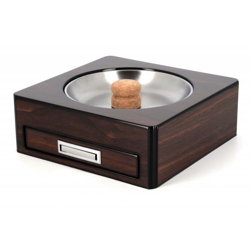 Pipe ashtray (walnut and metal) with a drawer - La Pipe Rit