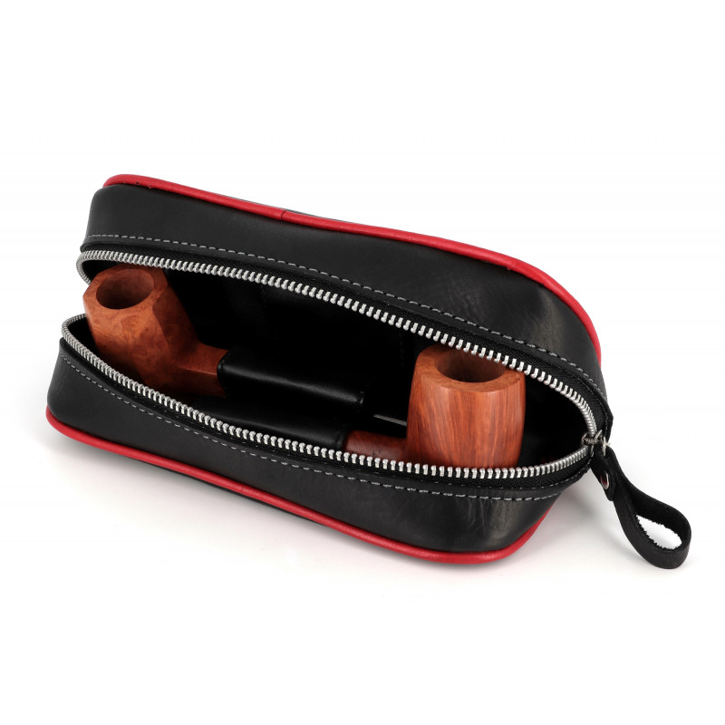 Black Leather Full Size Tobacco Pouch with Zipper Holds 2 oz Pipe Tobacco -  1168
