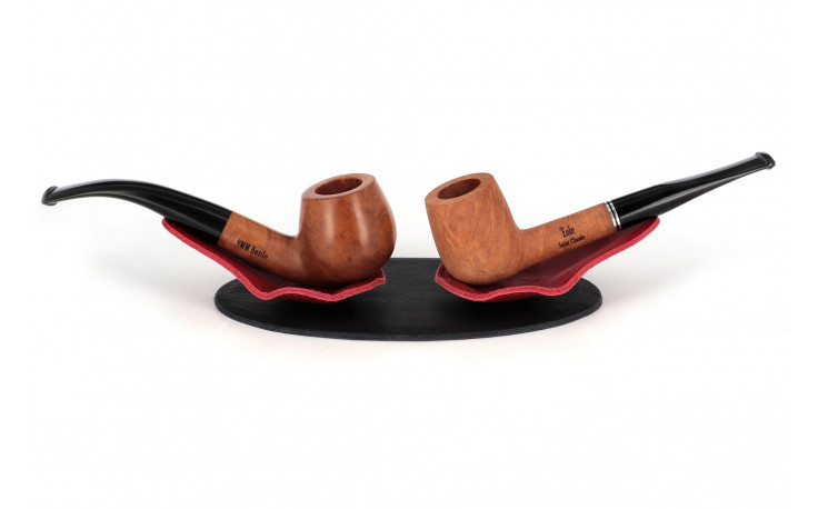 Burgundy and black tabletop pipe stand for 2 pipes by Claudio Albieri