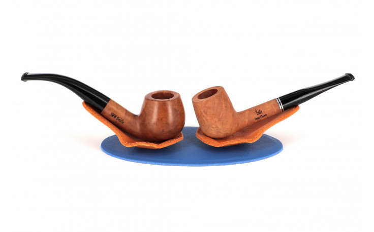 Blue and orange tabletop pipe stand for 2 pipes by Claudio Albieri
